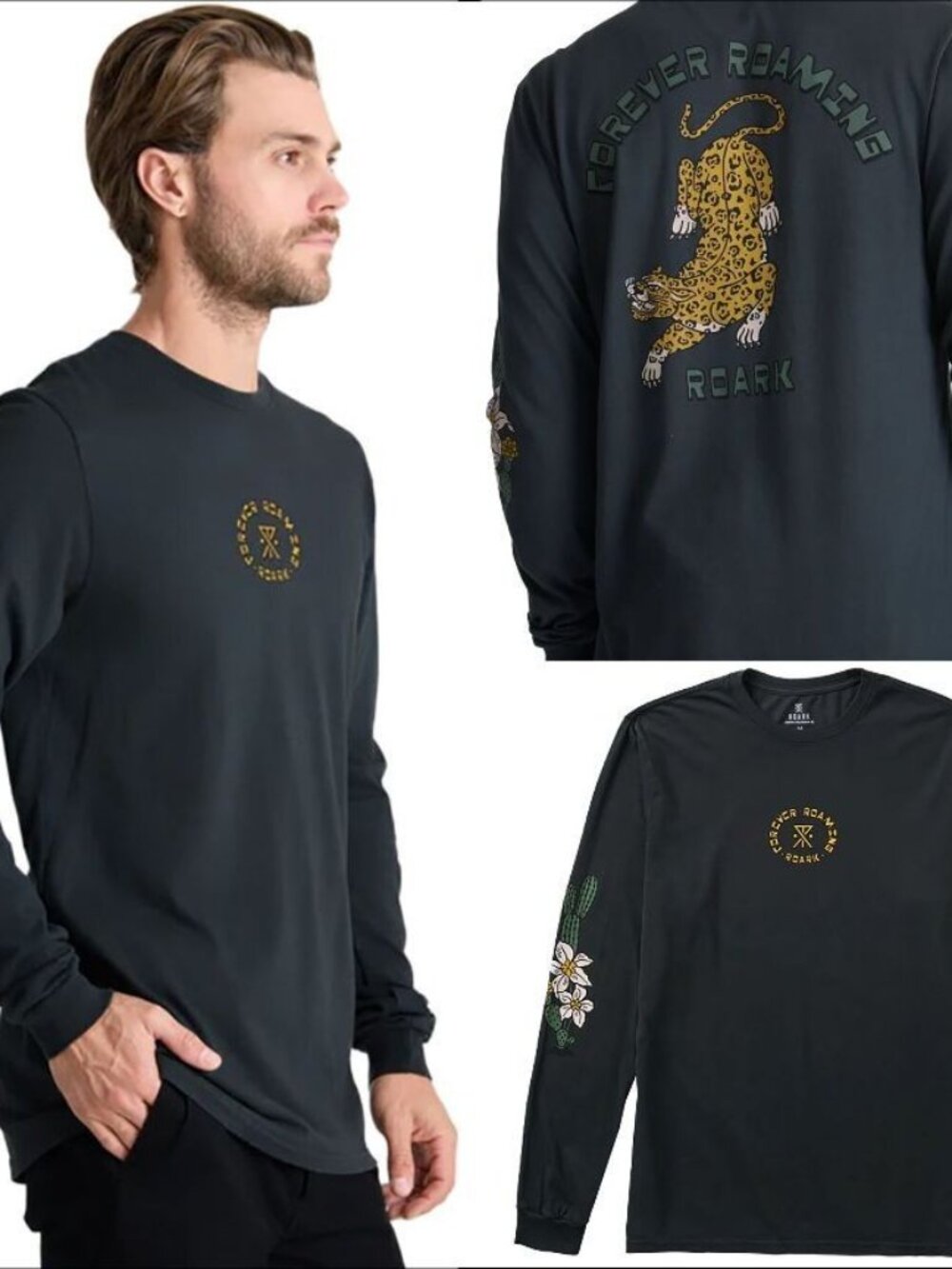 Men's Roark Forever Roaming Jaguar Long Sleeve T-shirt-Garment Dyed-Size: L - Picture 4 of 16